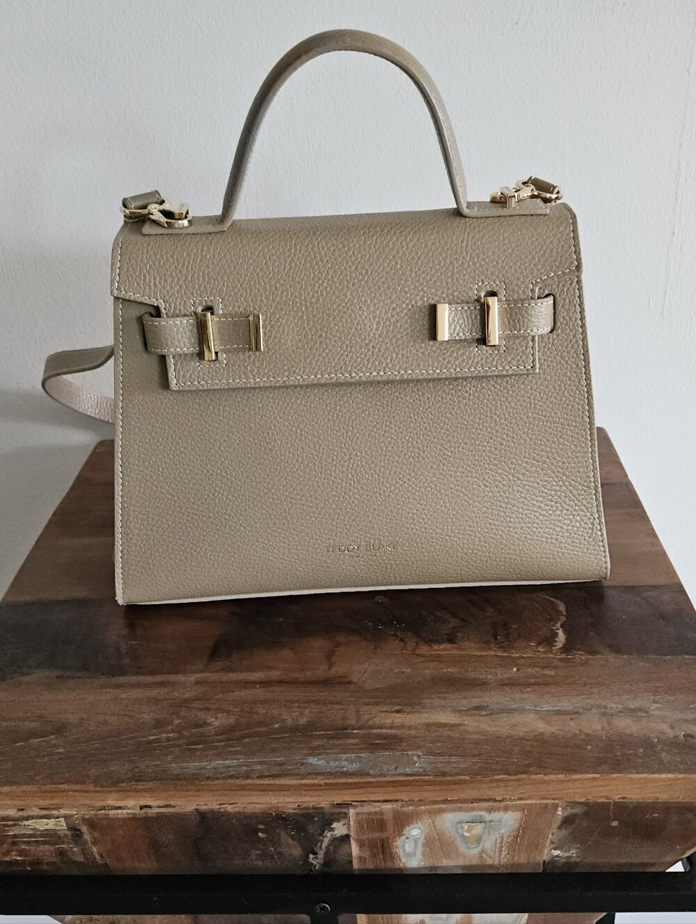 Teddy Blake Ava Taupe Leather Top-Handle Women's Bag with Gold Hardware